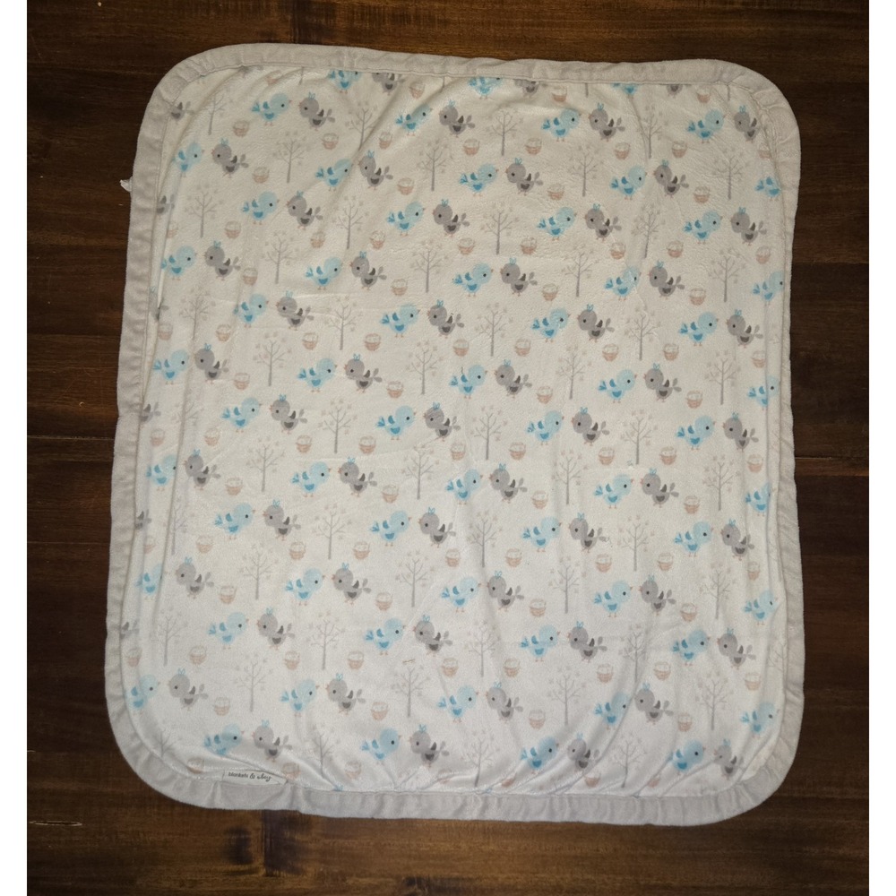 Blankets‎ and Beyond Blue Gray Bird Tree Nest Plush Baby Security Blanket Lovey